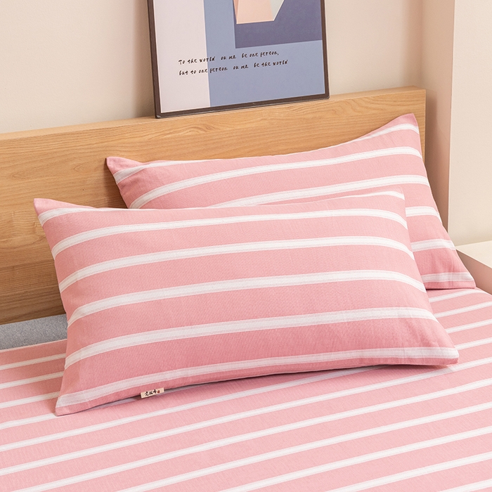 91家纺网 家纺一手货源 找家纺 居美良品 2026新款无印风正宗加厚老粗布床单单件枕套三件套可做凉席 雅致-粉