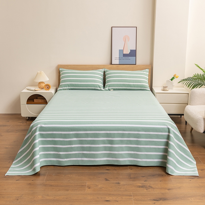 91家纺网 家纺一手货源 找家纺 居美良品 2026新款无印风正宗加厚老粗布床单单件枕套三件套可做凉席 雅致-绿