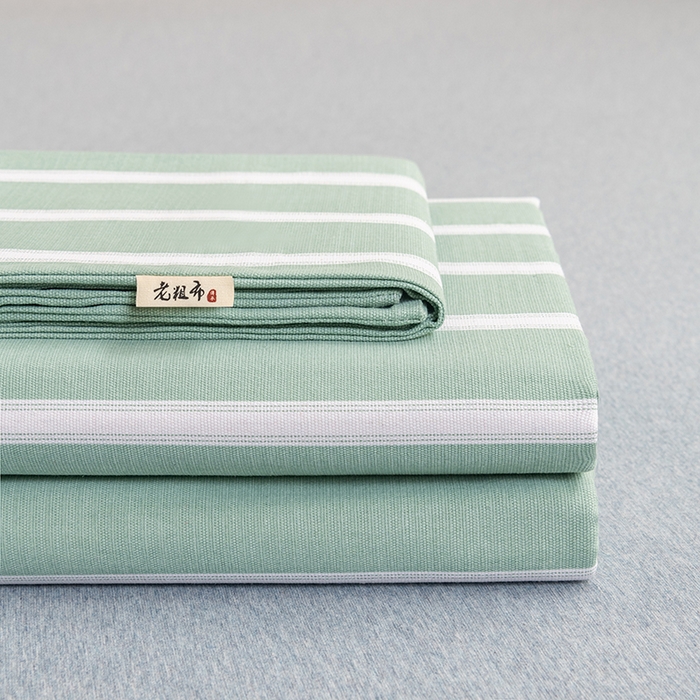 91家纺网 家纺一手货源 找家纺 居美良品 2026新款无印风正宗加厚老粗布床单单件枕套三件套可做凉席 雅致-绿