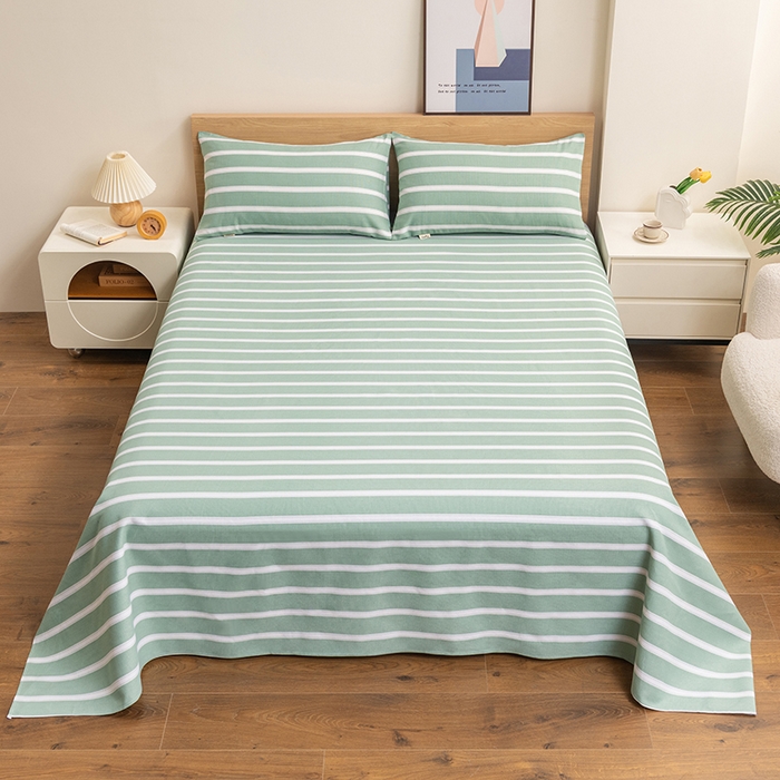 91家纺网 家纺一手货源 找家纺 居美良品 2026新款无印风正宗加厚老粗布床单单件枕套三件套可做凉席 雅致-绿