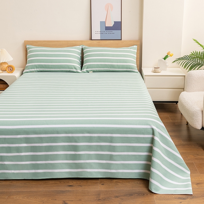 91家纺网 家纺一手货源 找家纺 居美良品 2026新款无印风正宗加厚老粗布床单单件枕套三件套可做凉席 雅致-绿