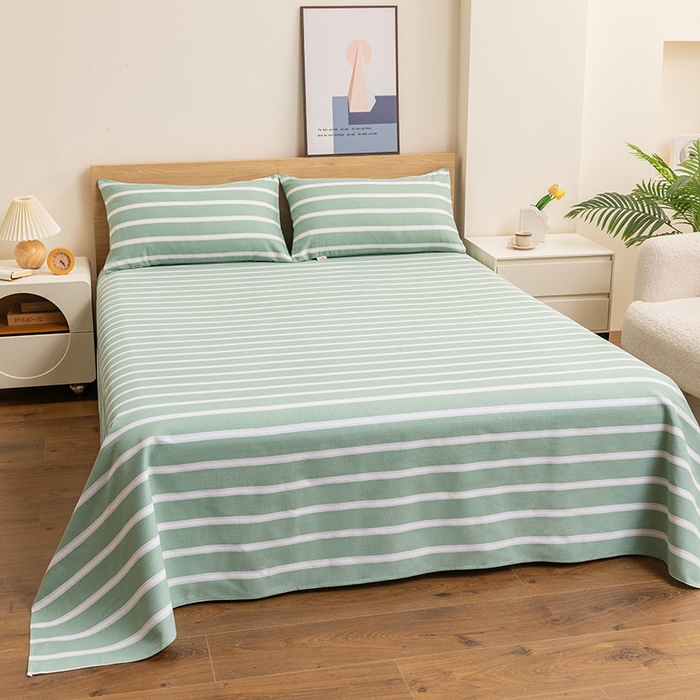 91家纺网 家纺一手货源 找家纺 居美良品 2026新款无印风正宗加厚老粗布床单单件枕套三件套可做凉席 雅致-绿