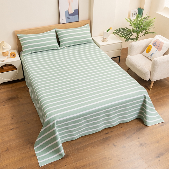 91家纺网 家纺一手货源 找家纺 居美良品 2026新款无印风正宗加厚老粗布床单单件枕套三件套可做凉席 雅致-绿