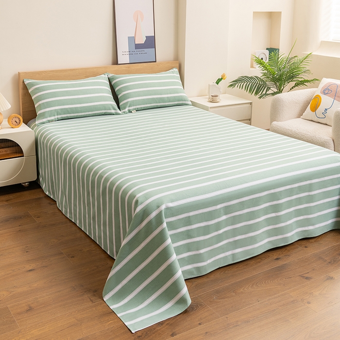 91家纺网 家纺一手货源 找家纺 居美良品 2026新款无印风正宗加厚老粗布床单单件枕套三件套可做凉席 雅致-绿