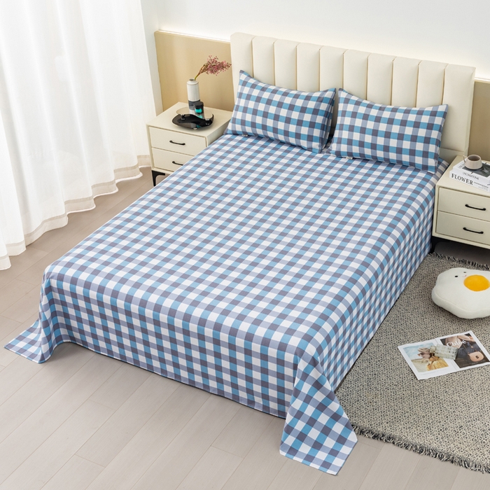 91家纺网 家纺一手货源 找家纺 居美良品 2026新款无印风正宗加厚老粗布床单单件枕套三件套可做凉席 阳光蓝格