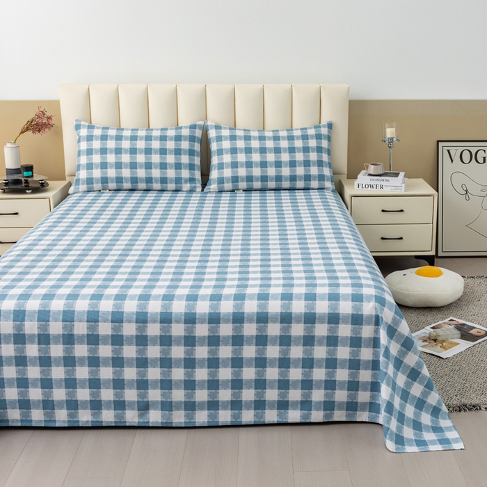 91家纺网 家纺一手货源 找家纺 居美良品 2026新款无印风正宗加厚老粗布床单单件枕套三件套可做凉席 月白-蓝