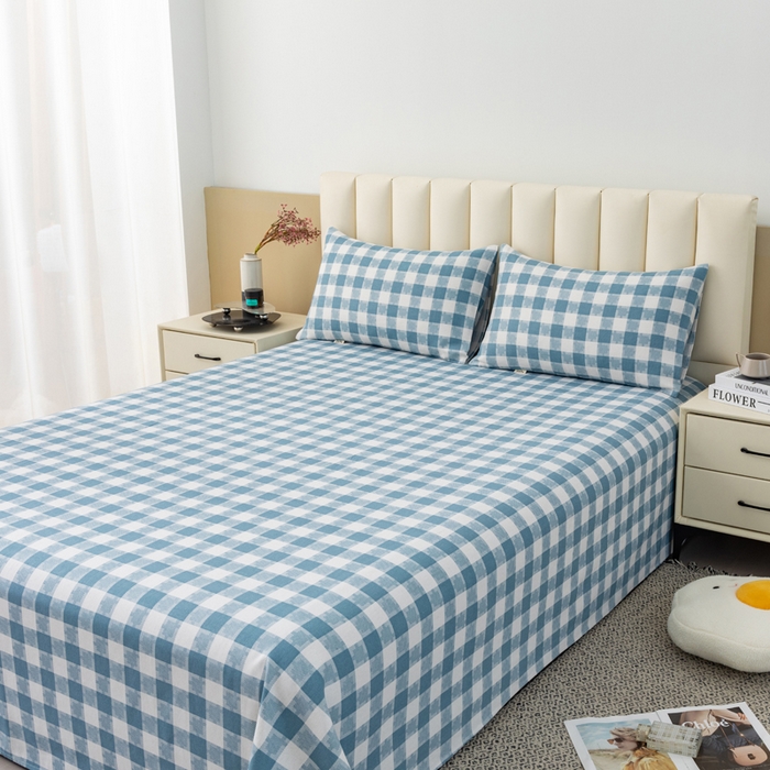 91家纺网 家纺一手货源 找家纺 居美良品 2026新款无印风正宗加厚老粗布床单单件枕套三件套可做凉席 月白-蓝