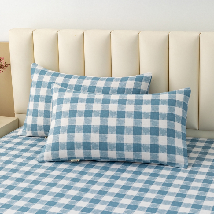 91家纺网 家纺一手货源 找家纺 居美良品 2026新款无印风正宗加厚老粗布床单单件枕套三件套可做凉席 月白-蓝