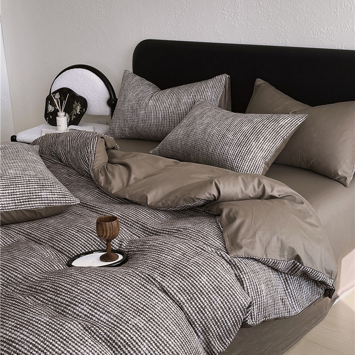 91家纺网 家纺一手货源 找家纺 （总）琪格格纺织 2026新款纯棉色织肌理纹提花华夫格纯棉轻奢简约款四件套