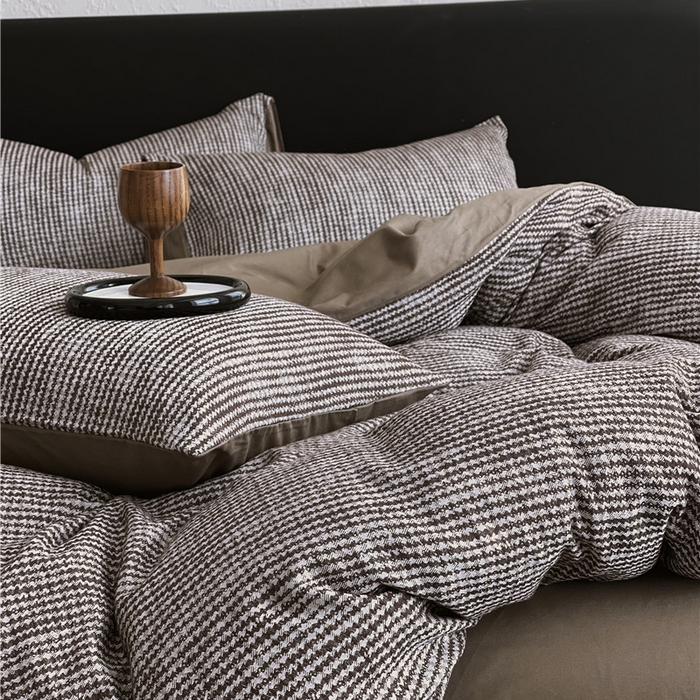 91家纺网 家纺一手货源 找家纺 （总）琪格格纺织 2026新款纯棉色织肌理纹提花华夫格纯棉轻奢简约款四件套