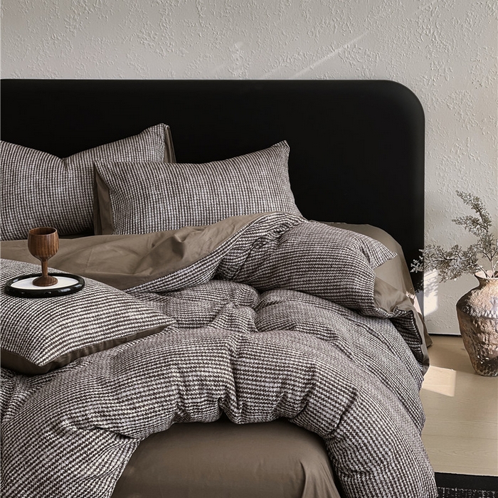 91家纺网 家纺一手货源 找家纺 （总）琪格格纺织 2026新款纯棉色织肌理纹提花华夫格纯棉轻奢简约款四件套