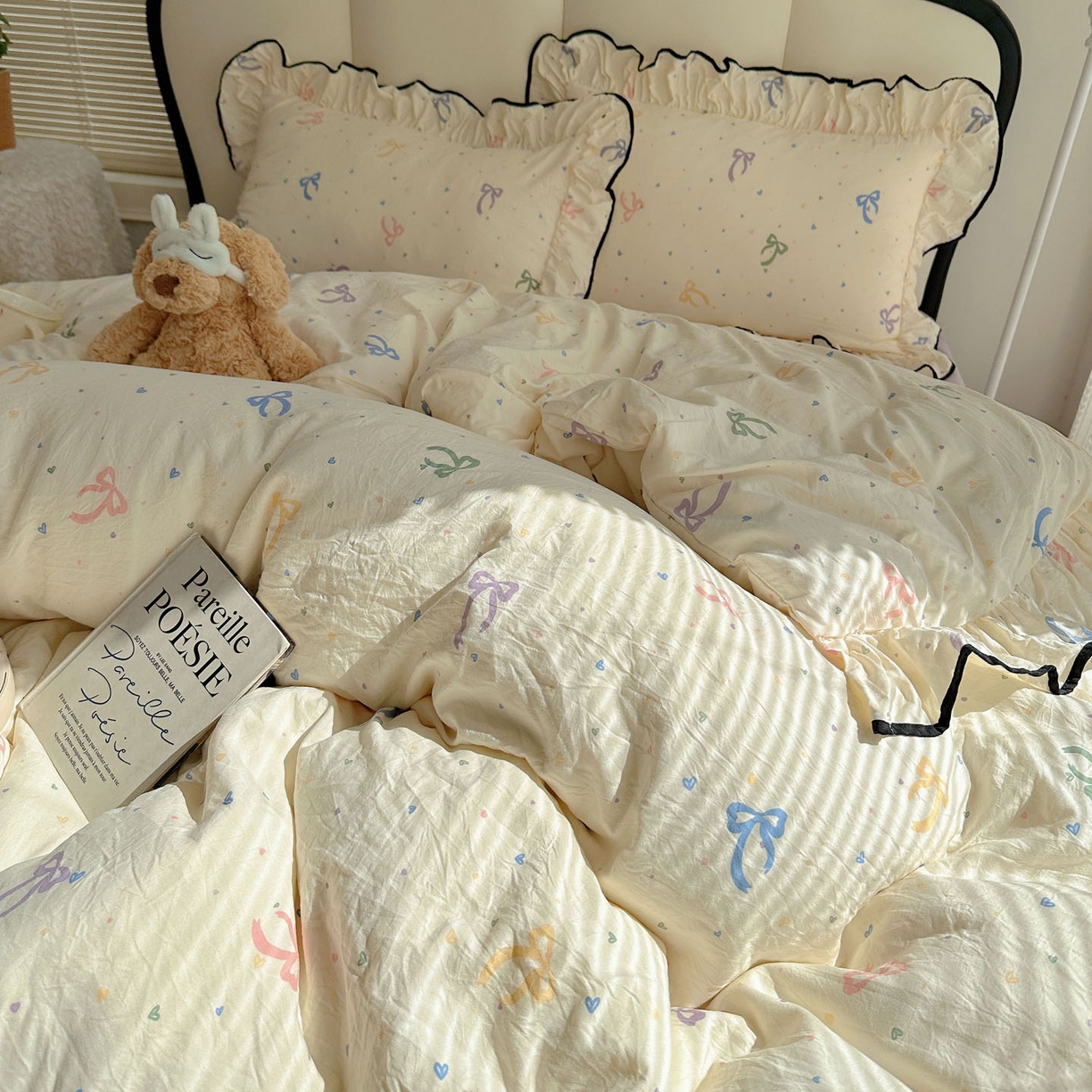 91家纺网 家纺一手货源 找家纺 韩巢家纺 2026新款水洗棉花边款四件套 星梦蝶结【大花边款】