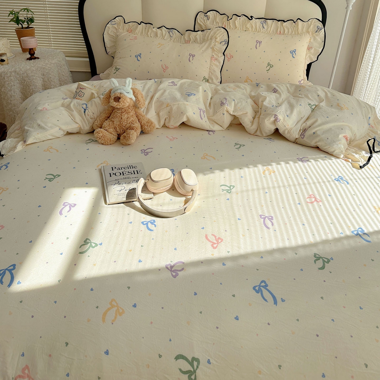 91家纺网 家纺一手货源 找家纺 韩巢家纺 2026新款水洗棉花边款四件套 星梦蝶结【大花边款】