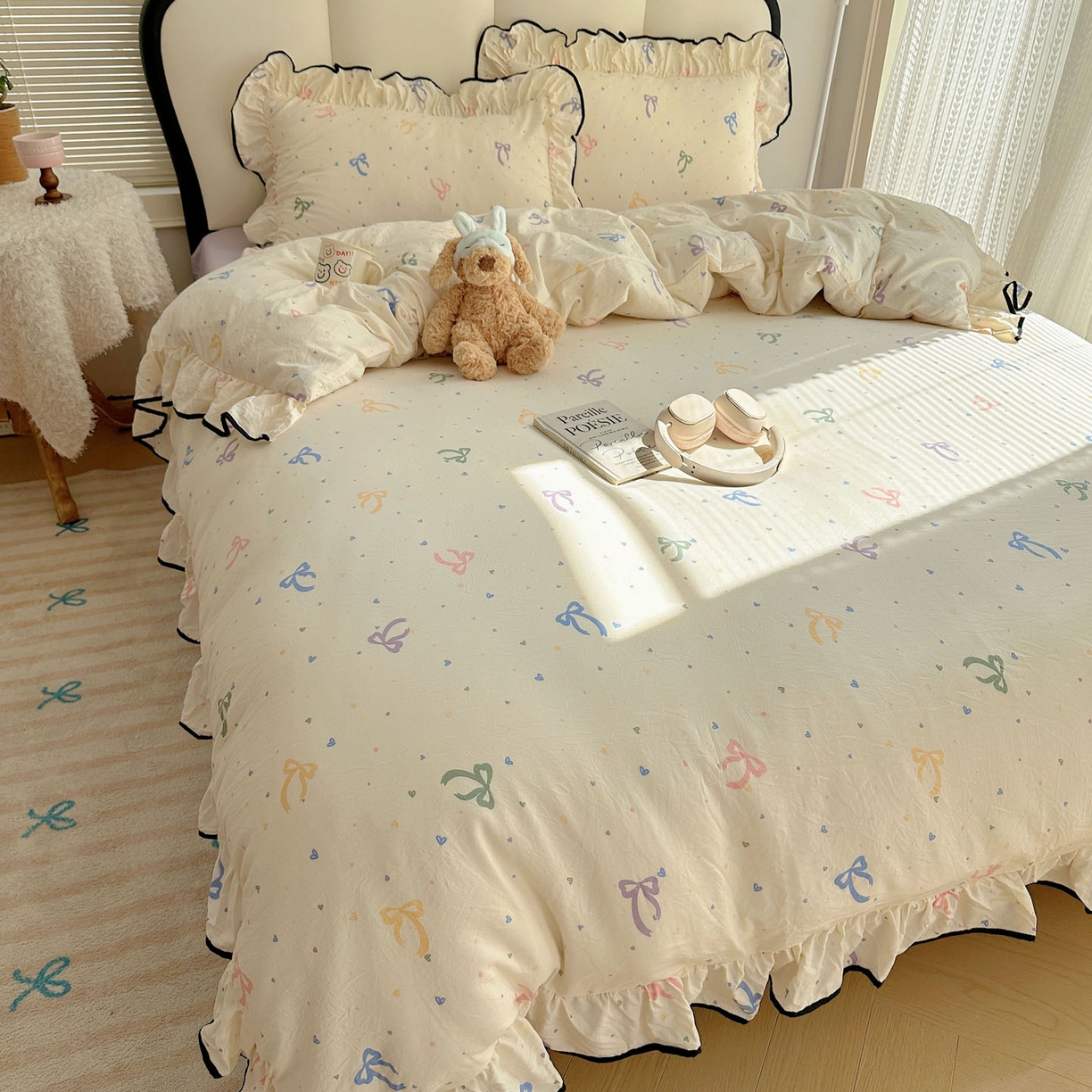 91家纺网 家纺一手货源 找家纺 韩巢家纺 2026新款水洗棉花边款四件套 星梦蝶结【大花边款】