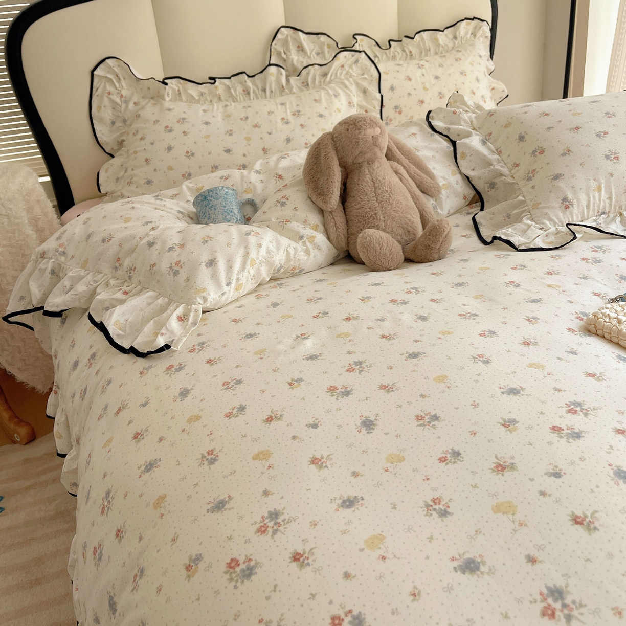 91家纺网 家纺一手货源 找家纺 韩巢家纺 2026新款水洗棉花边款四件套 繁花似梦【大花边款】