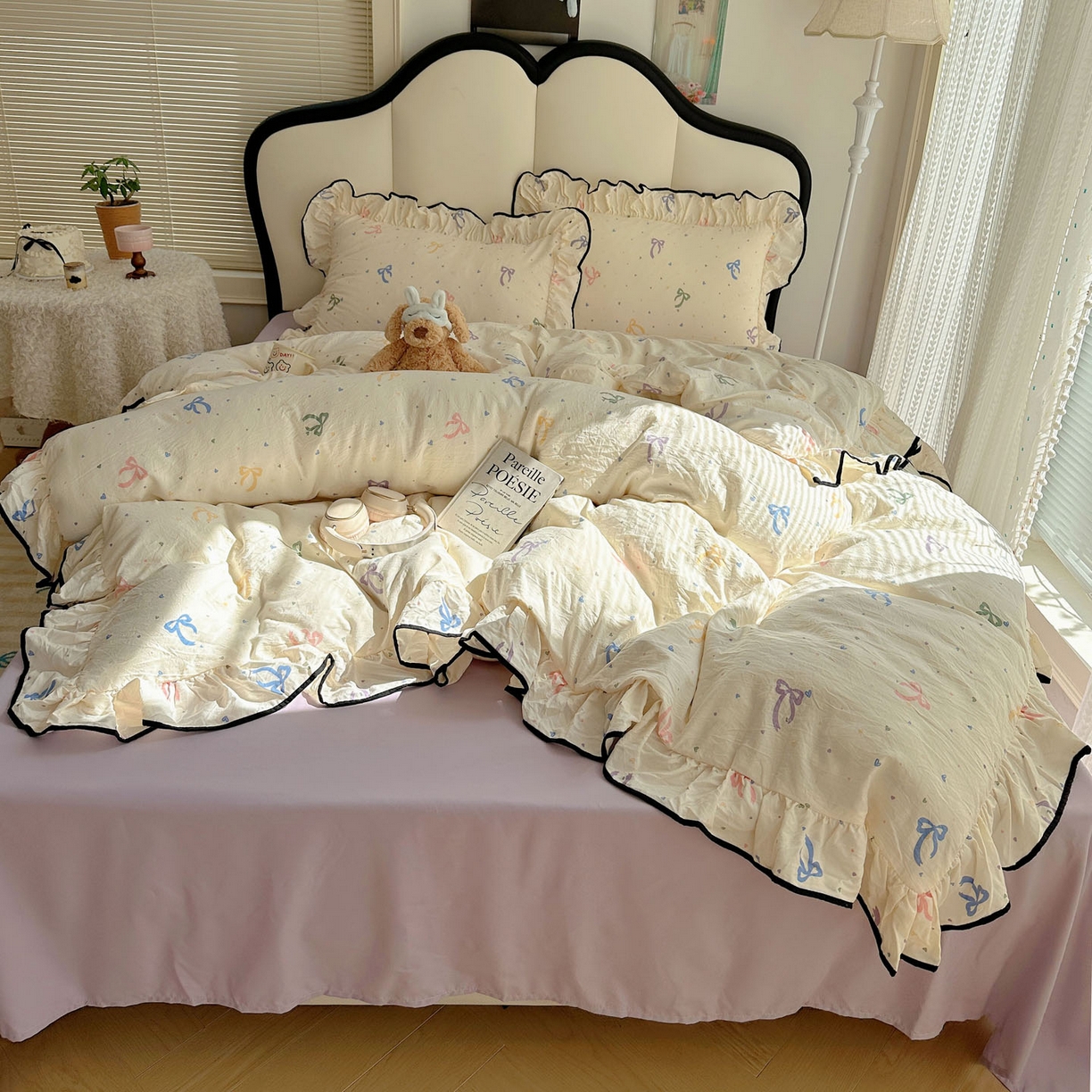 91家纺网 家纺一手货源 找家纺 韩巢家纺 2026新款水洗棉花边款四件套 星梦蝶结【大花边款】