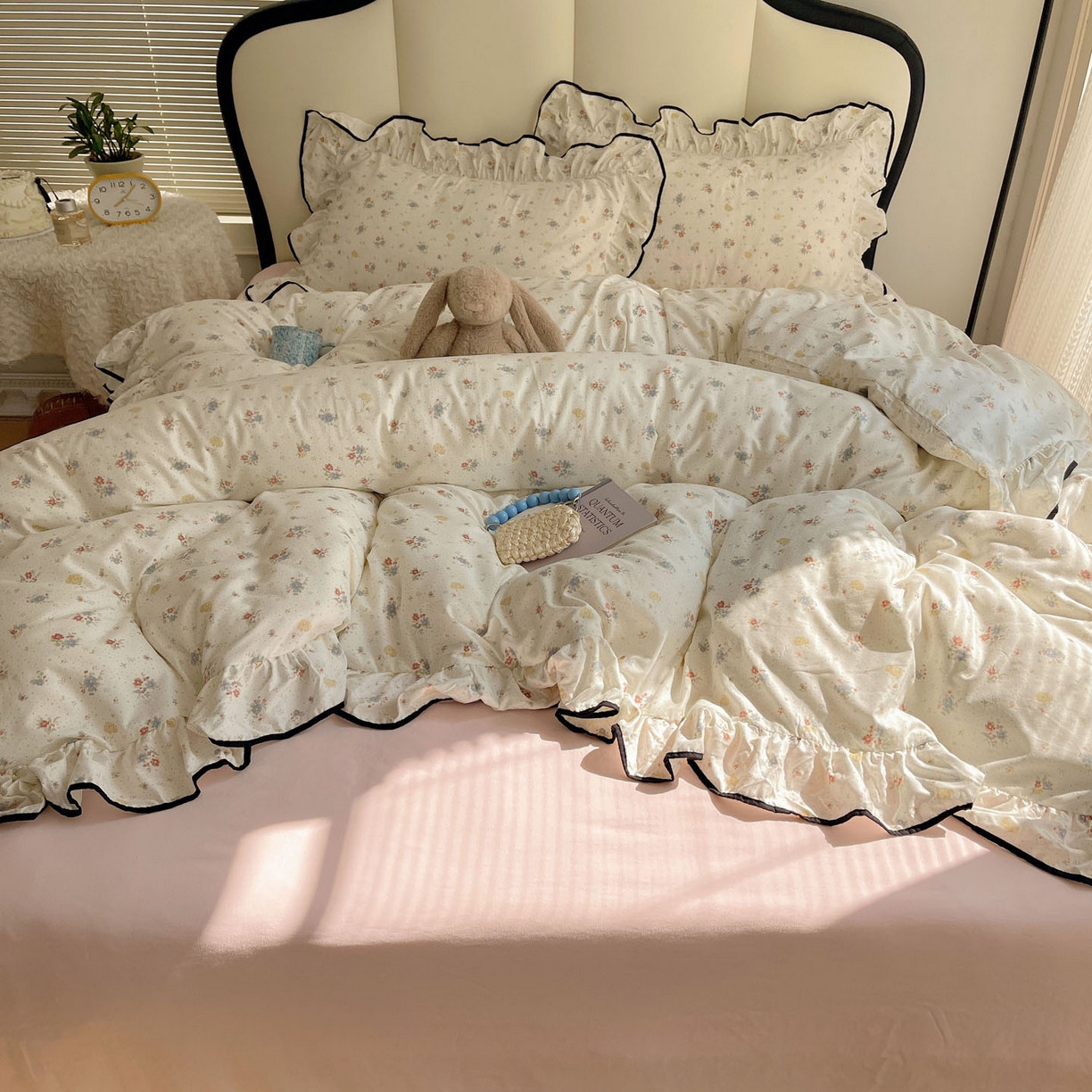 91家纺网 家纺一手货源 找家纺 韩巢家纺 2026新款水洗棉花边款四件套 繁花似梦【大花边款】