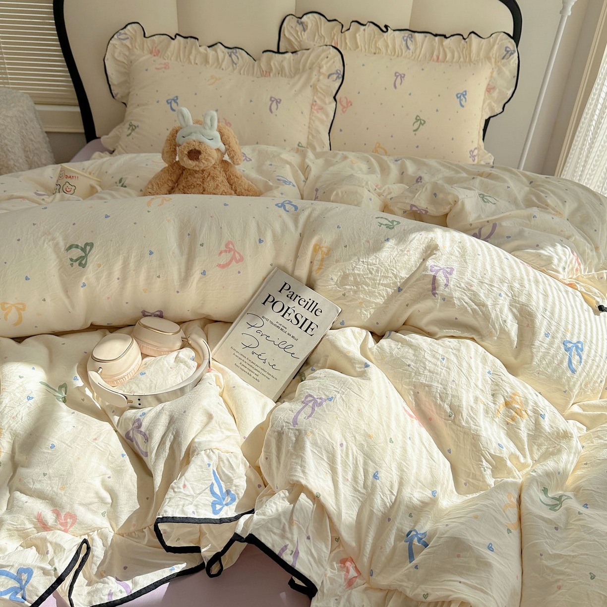 91家纺网 家纺一手货源 找家纺 韩巢家纺 2026新款水洗棉花边款四件套 星梦蝶结【大花边款】