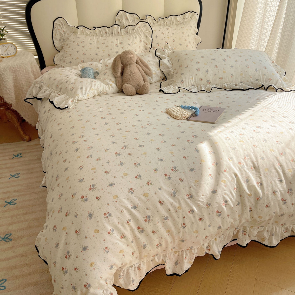 91家纺网 家纺一手货源 找家纺 韩巢家纺 2026新款水洗棉花边款四件套 繁花似梦【大花边款】