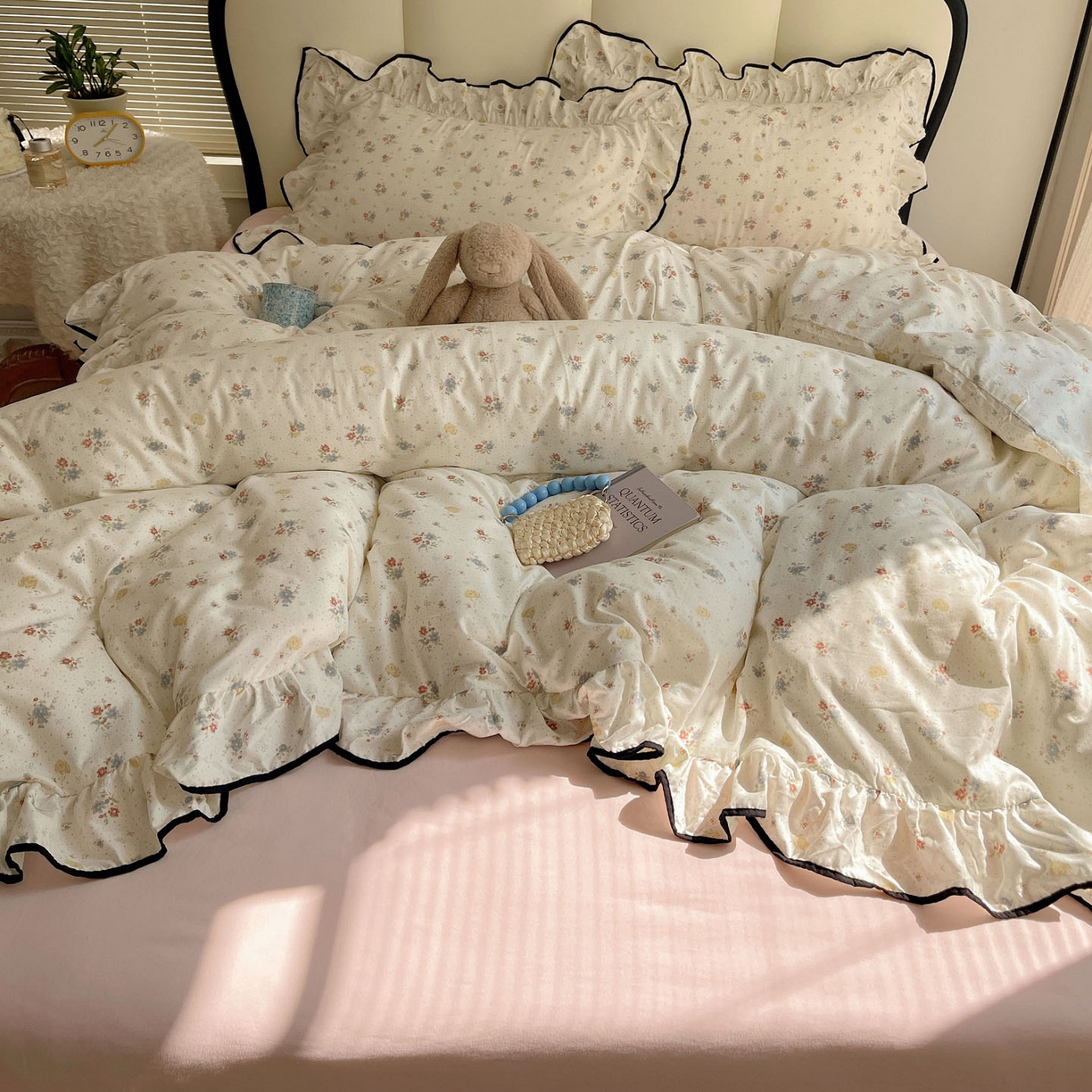 91家纺网 家纺一手货源 找家纺 韩巢家纺 2026新款水洗棉花边款四件套 繁花似梦【大花边款】