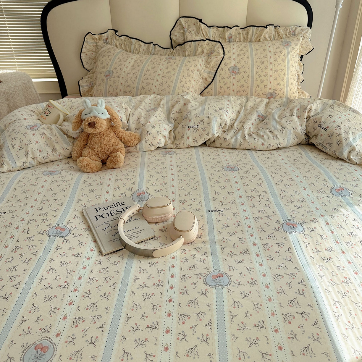 91家纺网 家纺一手货源 找家纺 韩巢家纺 2026新款水洗棉花边款四件套 奶油樱桃【大花边款】