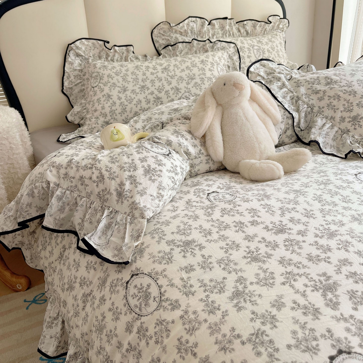 91家纺网 家纺一手货源 找家纺 韩巢家纺 2026新款水洗棉花边款四件套 花时宇间【大花边款】