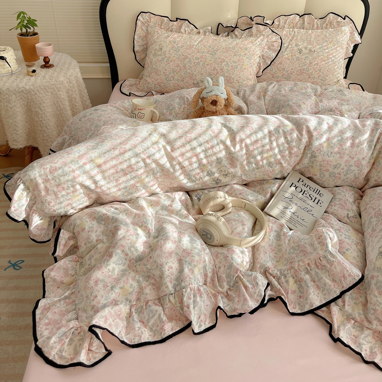 韩巢家纺 2026新款水洗棉花边款四件套 幸运可爱兔【大花边款】