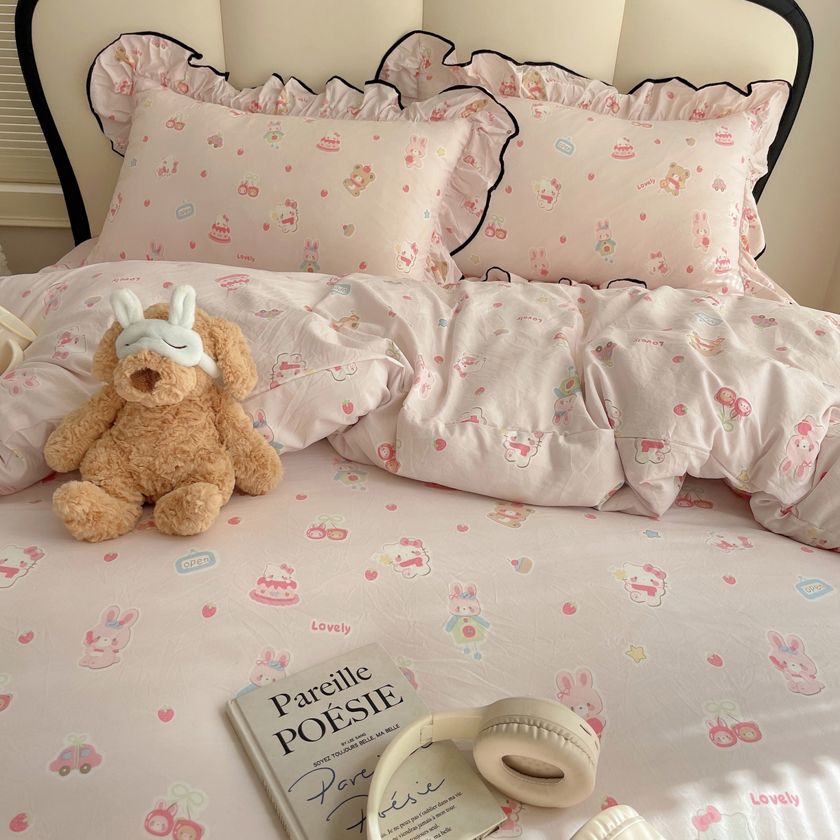 91家纺网 家纺一手货源 找家纺 韩巢家纺 2026新款水洗棉花边款四件套 软糖猫【大花边款】