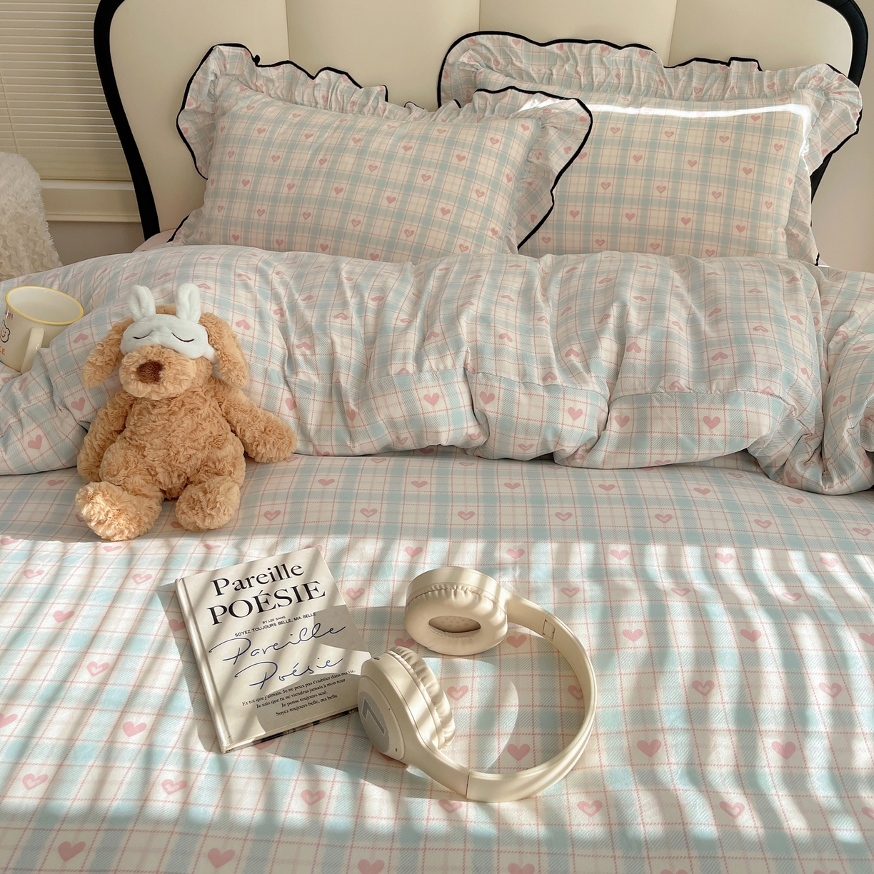 91家纺网 家纺一手货源 找家纺 韩巢家纺 2026新款水洗棉花边款四件套 温暖粉心【大花边款】