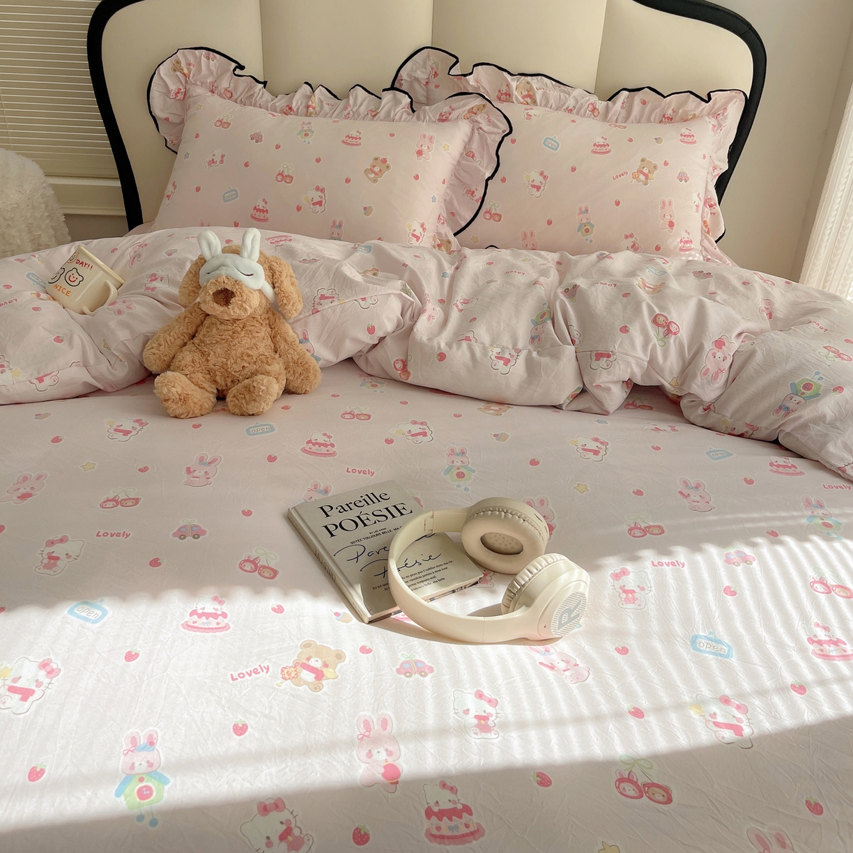 91家纺网 家纺一手货源 找家纺 韩巢家纺 2026新款水洗棉花边款四件套 软糖猫【大花边款】