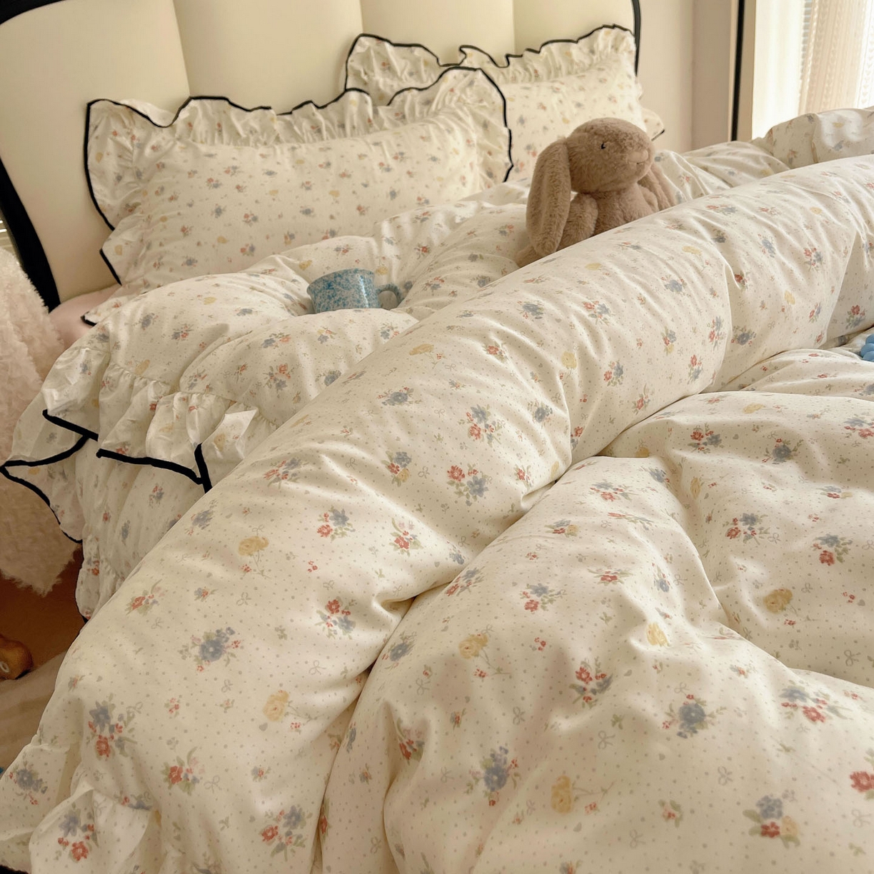 91家纺网 家纺一手货源 找家纺 韩巢家纺 2026新款水洗棉花边款四件套 繁花似梦【大花边款】