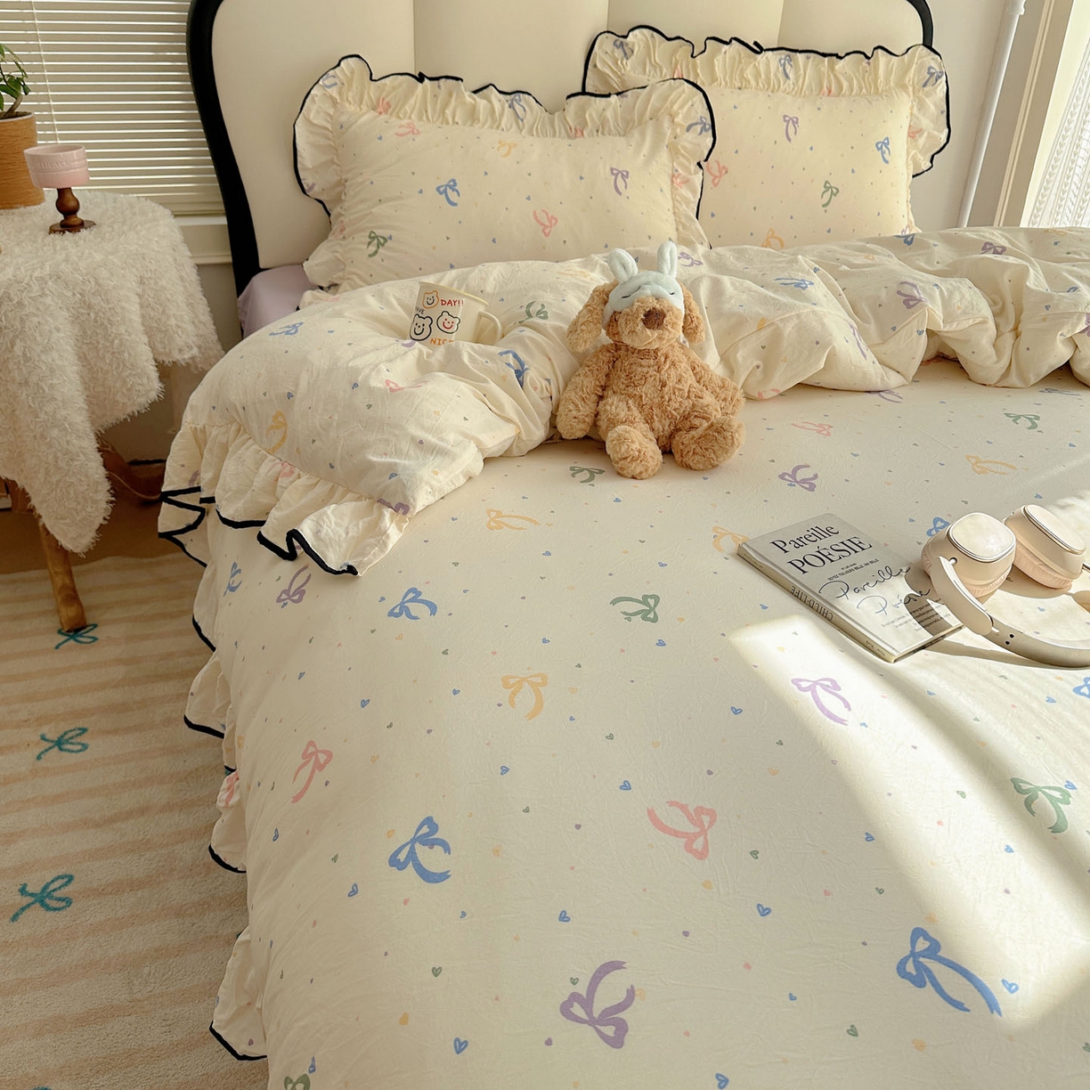 91家纺网 家纺一手货源 找家纺 韩巢家纺 2026新款水洗棉花边款四件套 星梦蝶结【大花边款】