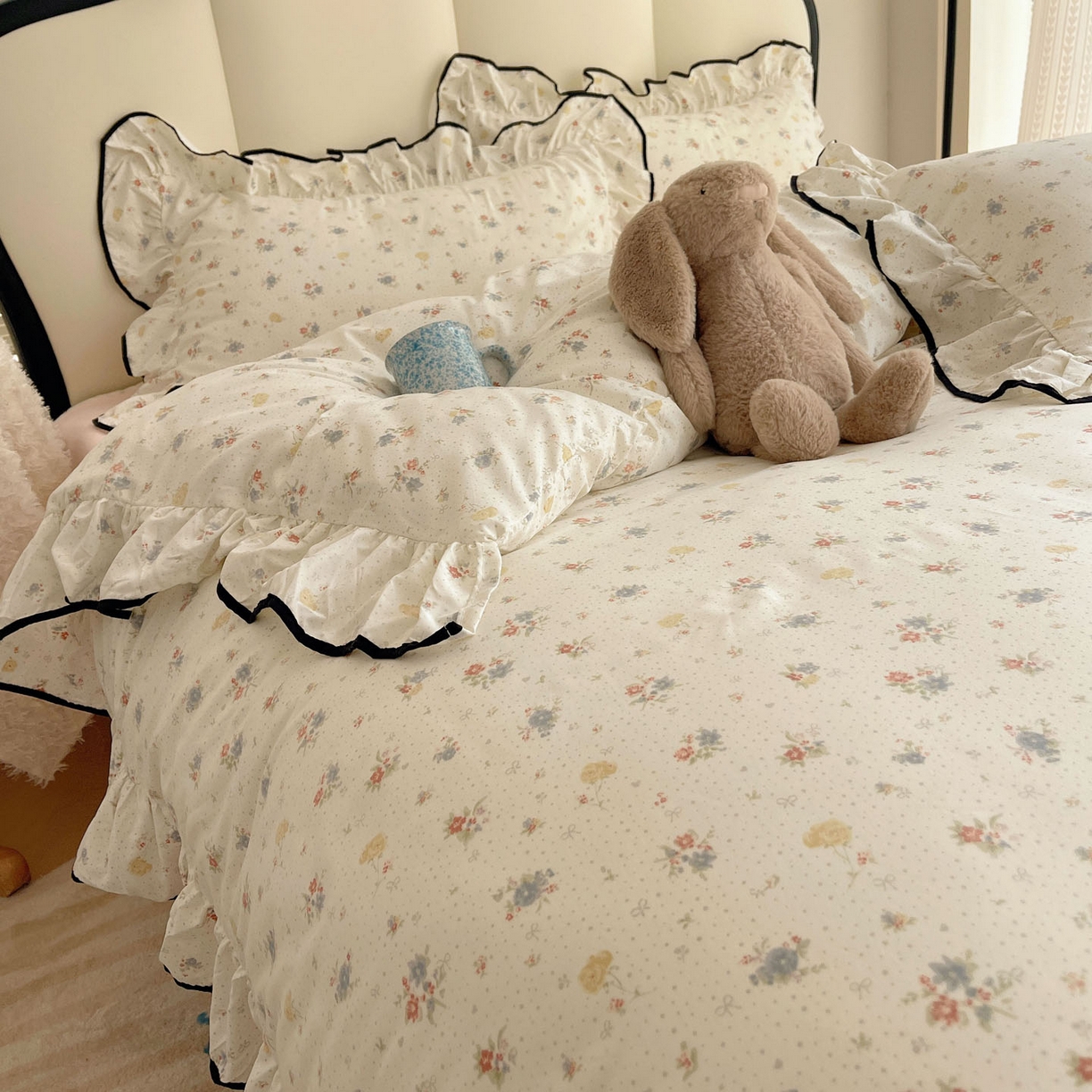 91家纺网 家纺一手货源 找家纺 韩巢家纺 2026新款水洗棉花边款四件套 繁花似梦【大花边款】