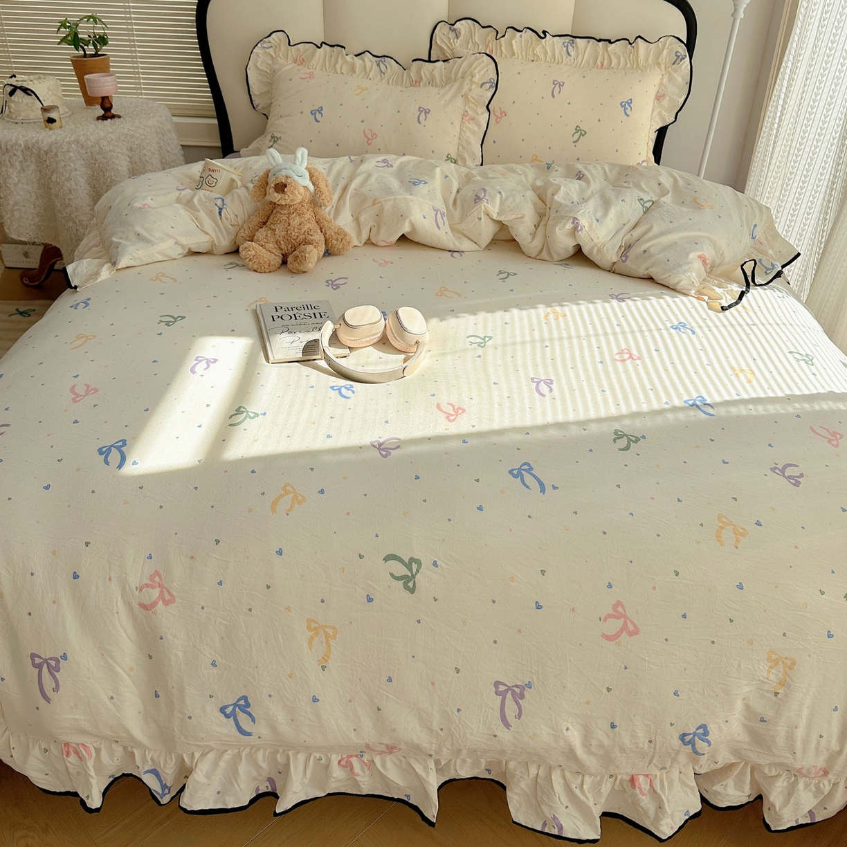 91家纺网 家纺一手货源 找家纺 韩巢家纺 2026新款水洗棉花边款四件套 星梦蝶结【大花边款】