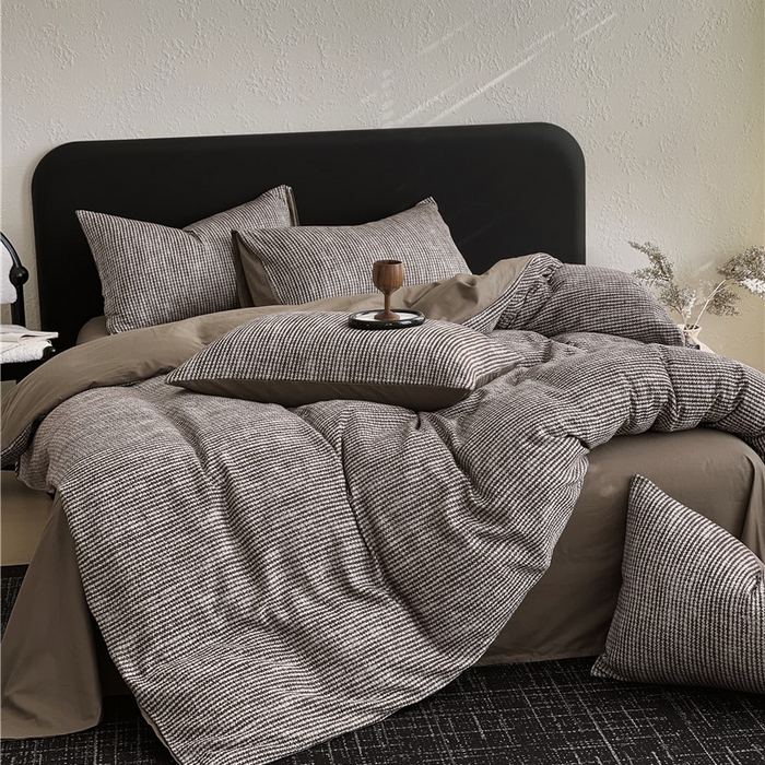 91家纺网 家纺一手货源 找家纺 琪格格纺织 2026新款纯棉色织肌理纹提花华夫格纯棉轻奢简约款四件套 莫诺克