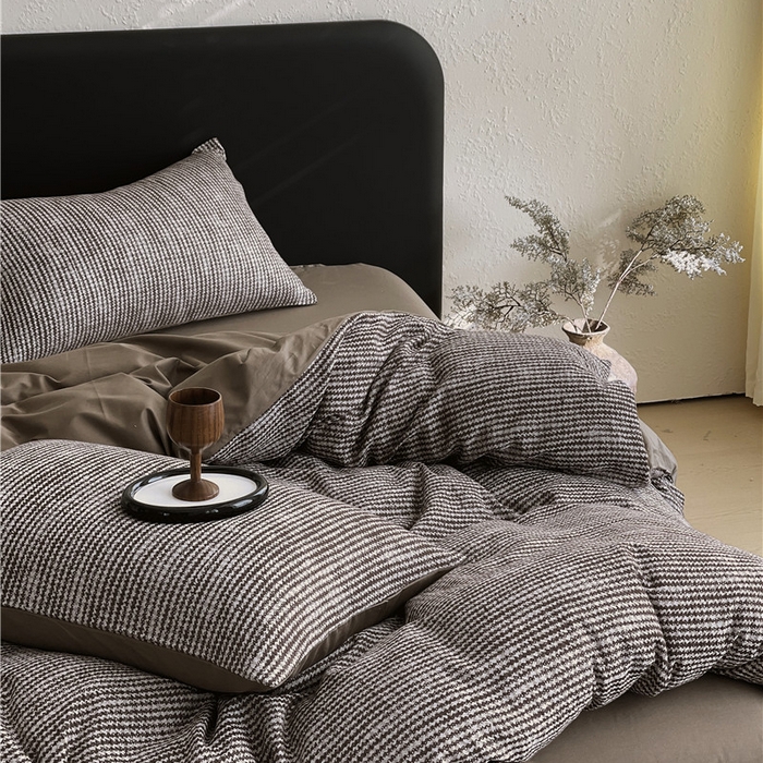 91家纺网 家纺一手货源 找家纺 琪格格纺织 2026新款纯棉色织肌理纹提花华夫格纯棉轻奢简约款四件套 莫诺克