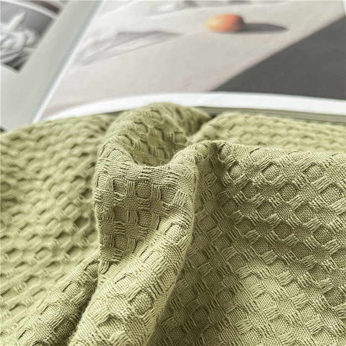 91家纺网 家纺一手货源 找家纺 琪格格纺织 2026新款纯棉色织肌理纹提花华夫格纯棉轻奢简约款四件套 华夫格-黄绿色