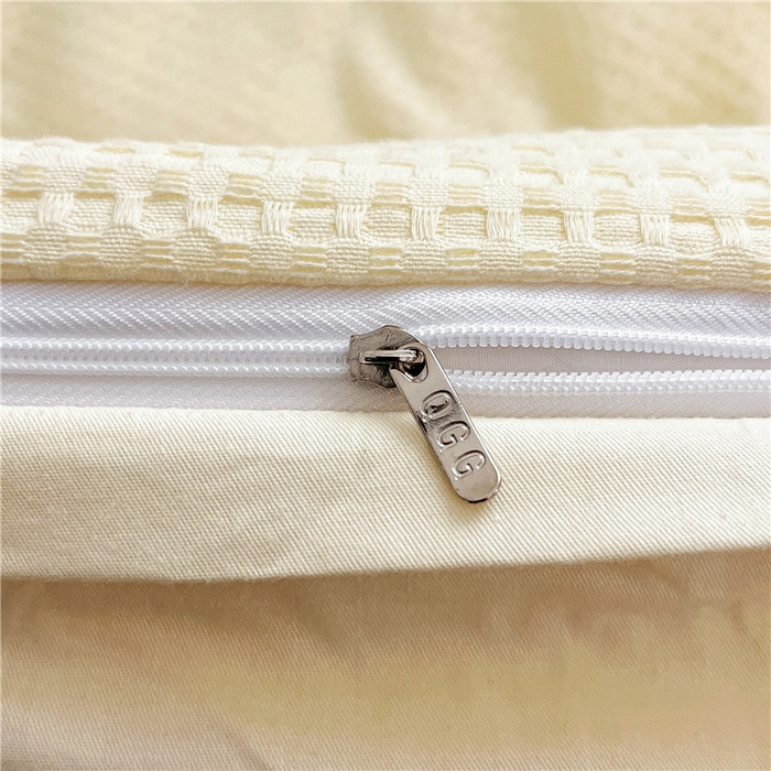 91家纺网 家纺一手货源 找家纺 琪格格纺织 2026新款纯棉色织肌理纹提花华夫格纯棉轻奢简约款四件套 华夫格-奶昔黄