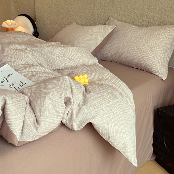 91家纺网 家纺一手货源 找家纺 琪格格纺织 2026新款纯棉色织肌理纹提花华夫格纯棉轻奢简约款四件套 简奢-可可棕