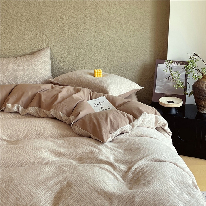 91家纺网 家纺一手货源 找家纺 琪格格纺织 2026新款纯棉色织肌理纹提花华夫格纯棉轻奢简约款四件套 简奢-可可棕