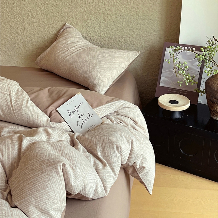 91家纺网 家纺一手货源 找家纺 琪格格纺织 2026新款纯棉色织肌理纹提花华夫格纯棉轻奢简约款四件套 简奢-可可棕