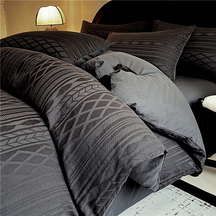 91家纺网 家纺一手货源 找家纺 琪格格纺织 2026新款纯棉色织肌理纹提花华夫格纯棉轻奢简约款四件套 圣托梵绅-乌木