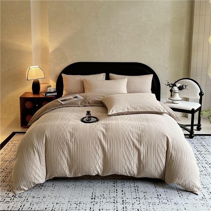 91家纺网 家纺一手货源 找家纺 琪格格纺织 2026新款纯棉色织肌理纹提花华夫格纯棉轻奢简约款四件套 圣托梵绅-云咖