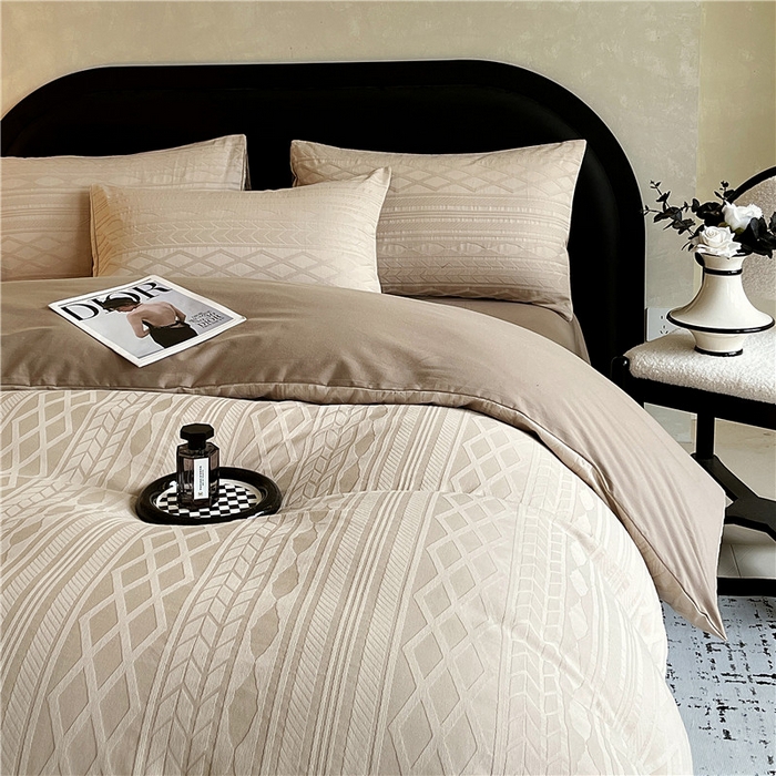 91家纺网 家纺一手货源 找家纺 琪格格纺织 2026新款纯棉色织肌理纹提花华夫格纯棉轻奢简约款四件套 圣托梵绅-云咖