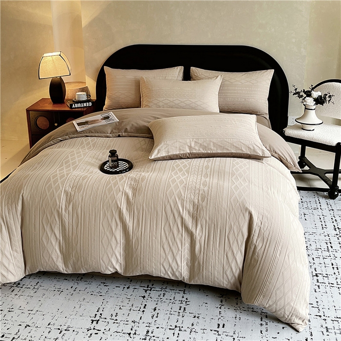 91家纺网 家纺一手货源 找家纺 琪格格纺织 2026新款纯棉色织肌理纹提花华夫格纯棉轻奢简约款四件套 圣托梵绅-云咖