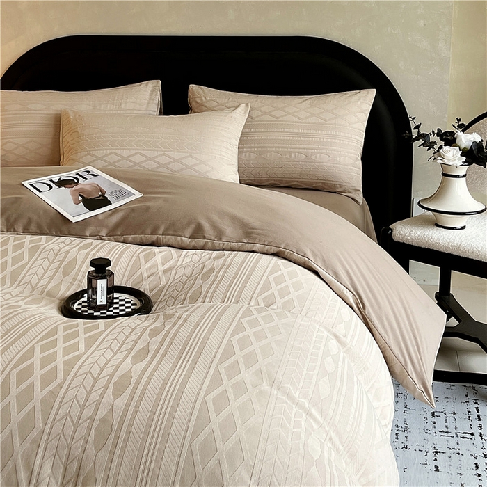 91家纺网 家纺一手货源 找家纺 琪格格纺织 2026新款纯棉色织肌理纹提花华夫格纯棉轻奢简约款四件套 圣托梵绅-云咖