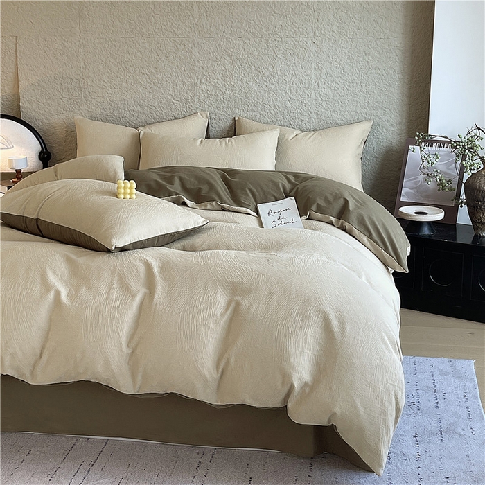 91家纺网 家纺一手货源 找家纺 琪格格纺织 2026新款纯棉色织肌理纹提花华夫格纯棉轻奢简约款四件套 星岛-可可棕