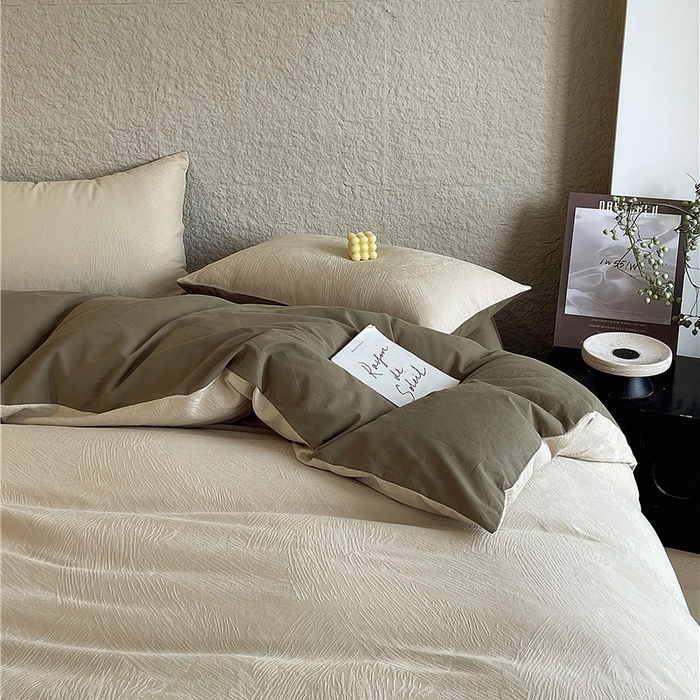 91家纺网 家纺一手货源 找家纺 琪格格纺织 2026新款纯棉色织肌理纹提花华夫格纯棉轻奢简约款四件套 星岛-可可棕