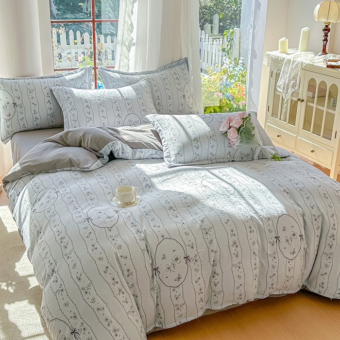 91家纺网 家纺一手货源 找家纺 家贝爱 2026新款有氧水洗双层纱被套 镜花水月