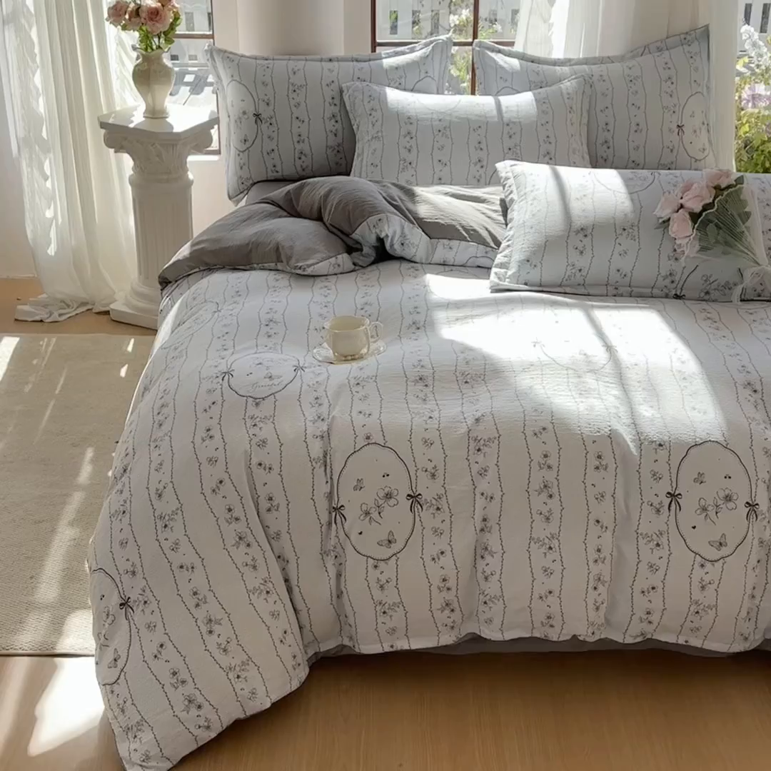 91家纺网 家纺一手货源 找家纺 家贝爱 2026新款有氧水洗双层纱被套 镜花水月